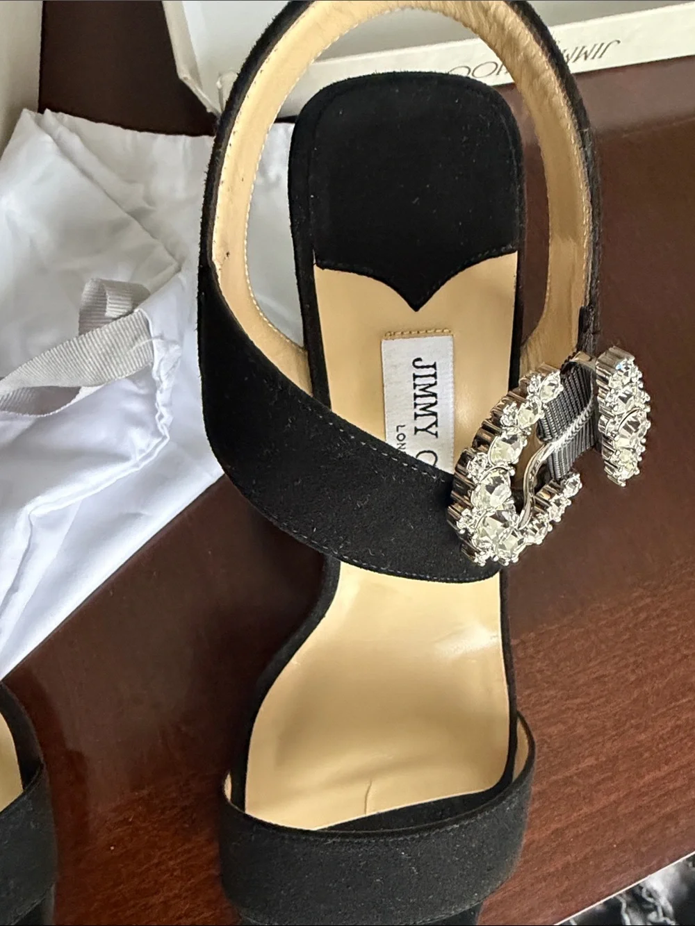 Jimmy Choo Black Suede Crystal-Buckle Block Heel Sandals nwt size 40.5 - Picture 8 of 10
